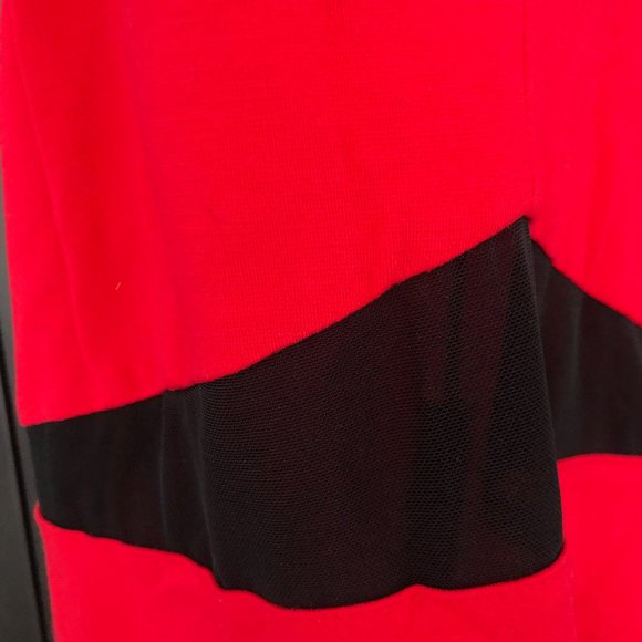 Red Bodycon Dress with Mesh Panel - Picture 2 of 3